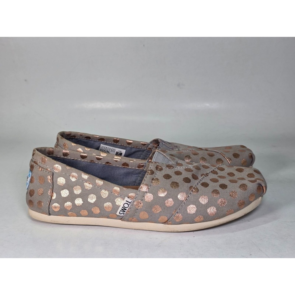 Toms Women's‎ Ballet Size 6.5 Canvas Rose Gold Polka Dot Slip On Loafer Flats
